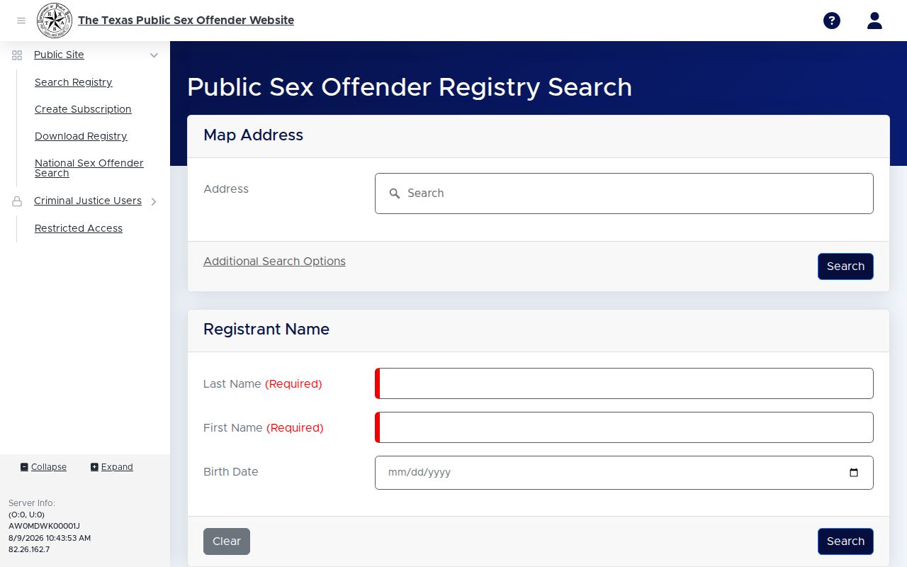 Brazoria County sex offender lookup on the Texas DPS registry