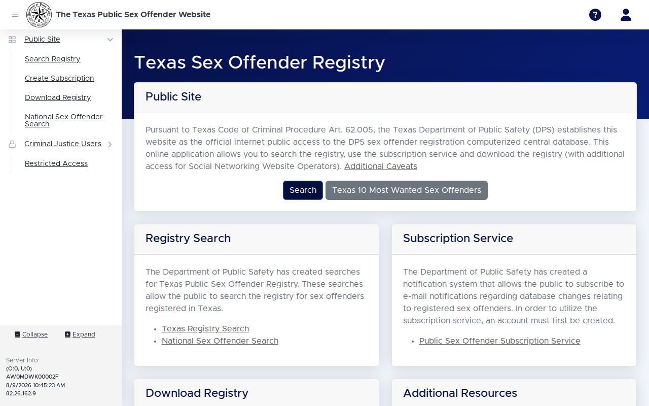 Brazoria County sex offender lookup registry profile fields